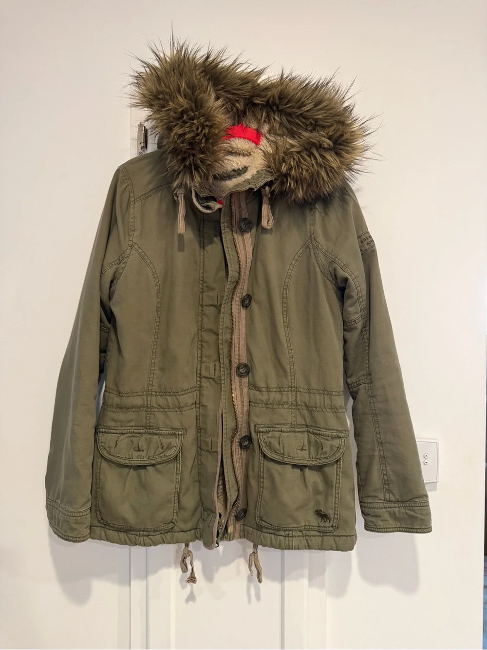 Abercrombie & Fitch y2k Olive Green Utility Parka Faux Fur Hood